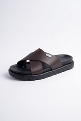 Men’s Tomato Store Crossline Slide Sandals Smooth Wide Strap Surface Overlapped Front Design Small Logo Badge