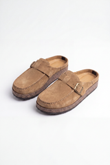 Men’s Tomato Store Clogs Loafers Brushed Nap Texture Across The Upper Moc Toe Stitching Cross Strap Buckle Detail Slipper