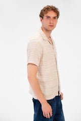 Men's Tomato Store Short Sleeve Shirt Textured Knit Fabric Classic Collar Button-Down Front Closure