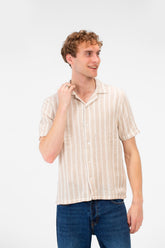 Men's Tomato Store Short-Sleeve Button Down Front Closure Textured Knit Striped Fabric Shirt