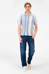Men's Tomato Store Textured Waffle Knit Fabric Vertical Stripe Pattern Front Button Down Shirt