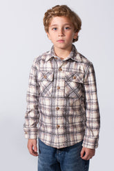 Boy's Long Sleeve Plaid Pattern With Soft Velvet Fabric Classic Button-Down Double Chest Pockets Slim Fit Shirt