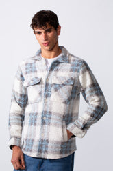 Men's Checked Slim Fit Wool Shirt With Front Pockets