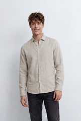 Men’s Tomato Store Linen Blend Shirt Natural Texture Look Button Down Tailored Slim Fit