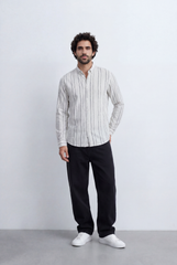 Men’s Tomato Store Vertical Stripe Shirt Lightweight Woven Fabric Button Down Collar Slim Smart Casual Fit