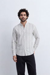 Men’s Tomato Store Vertical Stripe Shirt Lightweight Woven Fabric Button Down Collar Slim Smart Casual Fit