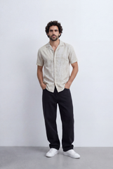Men’s Tomato Store Resort Collar Shirt Linen Blend Texture Short Sleeve Button Front