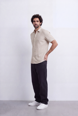 Men's Slim Fit Short Sleeve Jacquard Shirt Lightweight Button-Up Tomato Store Smart Casual Style