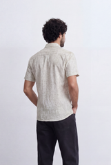 Men’s Tomato Store Resort Collar Shirt Linen Blend Texture Short Sleeve Button Front