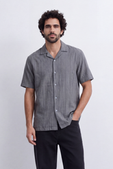 Men's Striped Cuban Collar Shirt Short Sleeve Button-Up Tomato Store Relaxed Casual Style