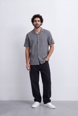 Men's Striped Cuban Collar Shirt Short Sleeve Button-Up Tomato Store Relaxed Casual Style