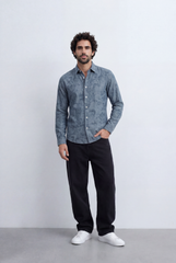 Men’s Tomato Store Washed Chambray Jeans Shirt Soft Fade Texture Finish Clean Tailored Slim Fit