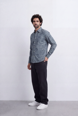 Men’s Tomato Store Washed Chambray Jeans Shirt Soft Fade Texture Finish Clean Tailored Slim Fit