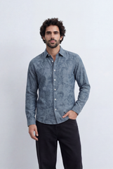 Men’s Tomato Store Washed Chambray Jeans Shirt Soft Fade Texture Finish Clean Tailored Slim Fit