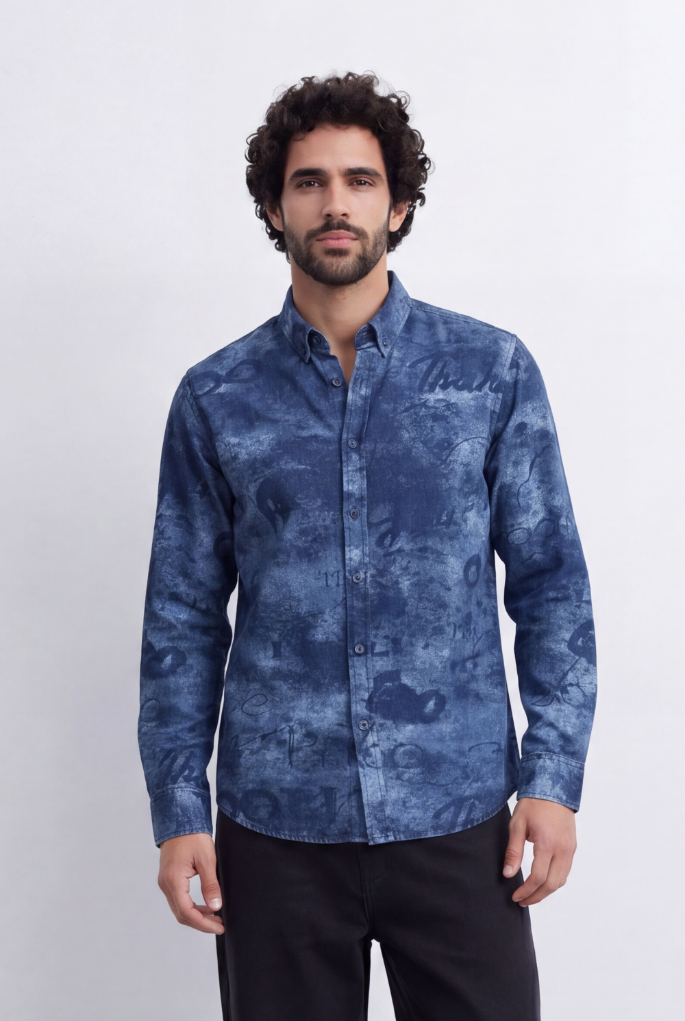 Men's Slim Fit Graffiti Denim Shirt | Tomato Store