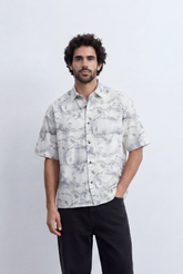 Men’s Tomato Store Abstract Marble Shirt Fluid Sketch Print Lightweight Camp Collar Design