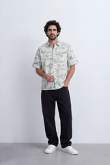 Men’s Tomato Store Abstract Marble Shirt Fluid Sketch Print Lightweight Camp Collar Design