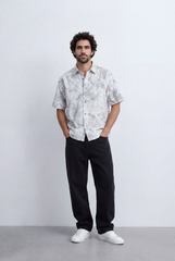 Men’s Tomato Store Abstract Print Resort Shirt Artistic Wash Pattern Box Fit Camp Collar Design