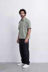 Men’s Tomato Store Abstract Print Resort Shirt Artistic Wash Pattern Box Fit Camp Collar Design
