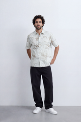 Men’s Tomato Store Marble Sketch Shirt Fine Abstract Line Artwork Relaxed Short Sleeve