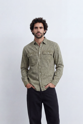Men’s Tomato Store Mineral Wash Utility Shirt Dual Flap Pocket Design Faded Vintage Surface Snap Button