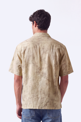 Men's Tomato Store Summer Blend Shirt Allover Script Embroidery Textured Woven Finish Box Short Sleeve Fit