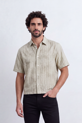 Men's Tomato Store Summer Satin-Look Resort Shirt Abstract Cloud Wash Pattern Open Collar Box Fit