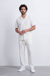Men's Tomato Store Summer Linen-Look Co-Ord Set Camp Collar Regular Fit Outfit Natural Textured Finish