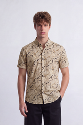 Men's Tomato Store Shirt Abstract Linear Print Half Sleeve