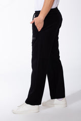 Men's Elasticated Waistband Rubberized Black Logo Patch Sweatpants