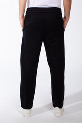 Men's Elasticated Waistband Rubberized Black Logo Patch Sweatpants