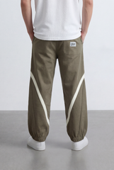 Men’s Tomato Store Utility Jogger Contrast Panel Seam Detail Tapered Leg Cuffed Hem Oversize Sweatpants