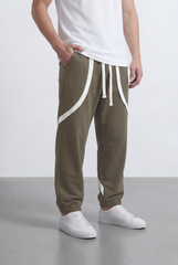 Men’s Tomato Store Utility Jogger Contrast Panel Seam Detail Tapered Leg Cuffed Hem Oversize Sweatpants