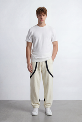 Men’s Tomato Store Utility Jogger Contrast Panel Seam Detail Tapered Leg Cuffed Hem Oversize Sweatpants