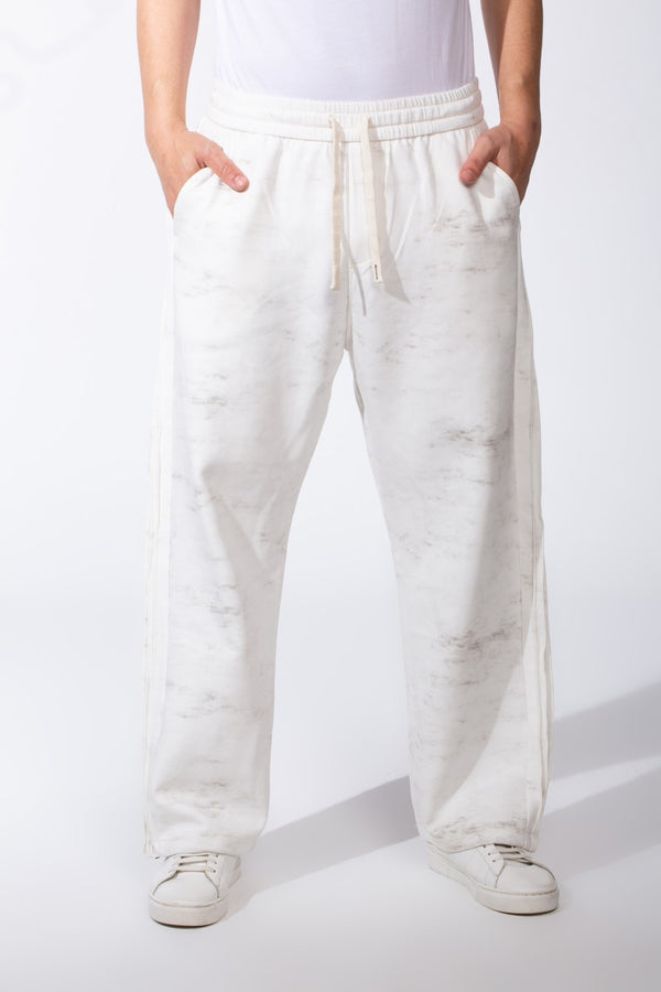 Men's Elasticated Waistband With Marble All-Over Pattern Contrast Drawstring Wide Leg Sweatpants