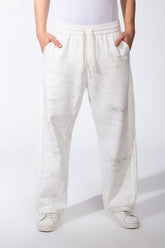 Men's Elasticated Waistband With Marble All-Over Pattern Contrast Drawstring Wide Leg Sweatpants