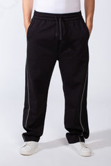 Men's Bold Side Stripe With Printed Accents Elastic Waistband Casual Sporty Wide Leg Sweatpants