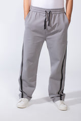 Men's Bold Side Stripe With Printed Accents Elastic Waistband Casual Sporty Wide Leg Sweatpants
