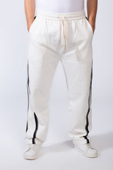 Men's Bold Side Stripe With Printed Accents Elastic Waistband Casual Sporty Wide Leg Sweatpants