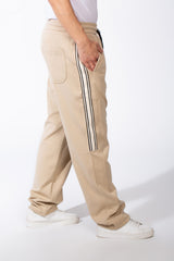 Men's Elasticated Waistband Drawstrings Multi-Stripe Side Single Back Pocket Double Needle Wide Leg Sweatpants