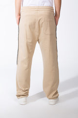 Men's Elasticated Waistband Drawstrings Multi-Stripe Side Single Back Pocket Double Needle Wide Leg Sweatpants