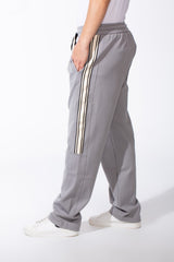 Men's Elasticated Waistband Drawstrings Multi-Stripe Side Single Back Pocket Double Needle Wide Leg Sweatpants