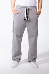 Men's Elasticated Waistband Drawstrings Multi-Stripe Side Single Back Pocket Double Needle Wide Leg Sweatpants