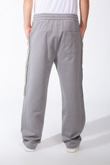 Men's Elasticated Waistband Drawstrings Multi-Stripe Side Single Back Pocket Double Needle Wide Leg Sweatpants