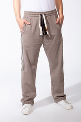 Men's Elasticated Waistband Drawstrings Multi-Stripe Side Single Back Pocket Double Needle Wide Leg Sweatpants