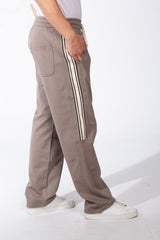 Men's Elasticated Waistband Drawstrings Multi-Stripe Side Single Back Pocket Double Needle Wide Leg Sweatpants