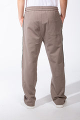Men's Elasticated Waistband Drawstrings Multi-Stripe Side Single Back Pocket Double Needle Wide Leg Sweatpants