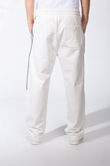 Men's Elasticated Waistband Drawstrings Multi-Stripe Side Single Back Pocket Double Needle Wide Leg Sweatpants