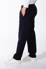 Men's Elasticated Waistband Flat Black Cotton Drawstrings Wide-Leg Sweatpants