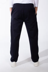 Men's Elasticated Waistband Flat Black Cotton Drawstrings Wide-Leg Sweatpants